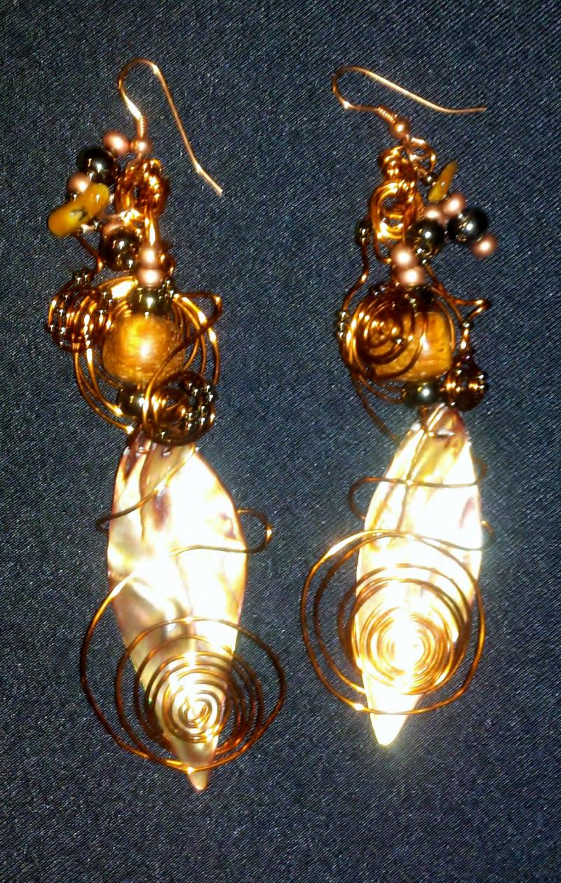 Glass Bead - Wire-Shell and Wood Earrings  EWS