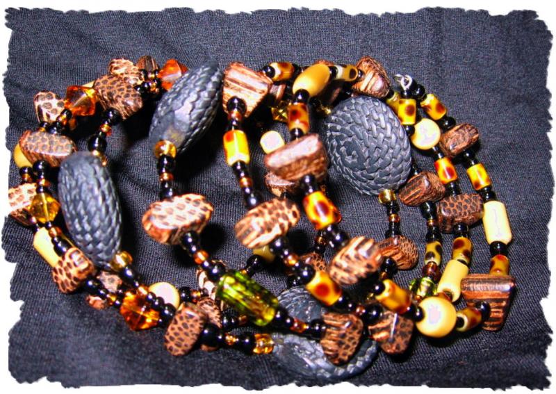 Wood and Glass Bead Coil Cuff